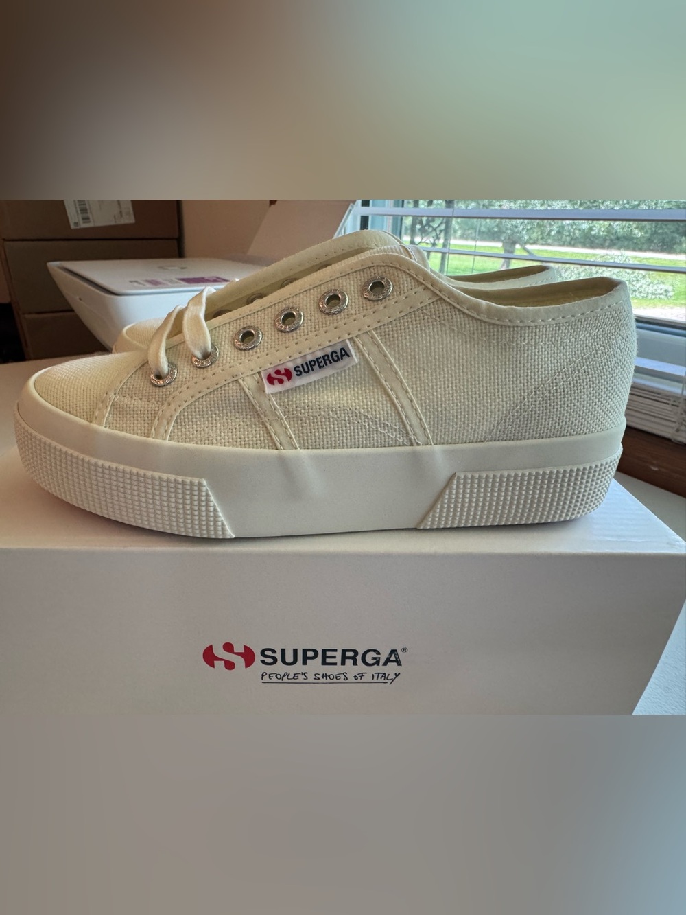 Superga 2740 Platform Beige Natural Canvas Sneakers, Size 5.5 Women’s. Brand New
